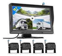 CAMECHO DVR Inalámbrico Cámara de Visión Trasera Set con 10 Pulgadas IPS Monitor +4 Cámaras Trasera, Soporte de Grabación en Bucle/4 Split View para Camión/Bus/Van Agricultura