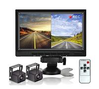CAMECHO Kit de Cámara de Marcha Atrás y Video Monitor, Grabadora de Vídeo de7 Pulgadas 2 Split Monitor de Visión con Visión Nocturna Impermeable Cámara de Visión Trasera para Coches/RV/Autobús/Camión