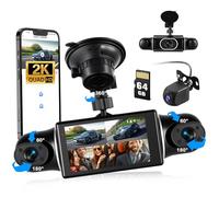 CAMECHO Mini dashcam 4 Lentes 2K/1080P, monitorización de Movimiento 360°, Pantalla 3", Wi-Fi/GPS Integrados, súper visión Nocturna, grabación en Bucle, Sensor G; Incluye Tarjeta 64 GB