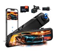 CAMECHO Mirror Dash Cam Pantalla de 9.66 pulgadas 2K, Dashcam con TRES Cámaras: Frontal/Interior/Trasera -WiFi grabación en bucle/sensor de gravedad/asistencia al estacionamiento