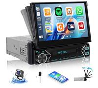 CAMECHO Radio 1 DIN con Pantalla Wireless Carplay et Android Auto, con Pantalla táctil Motorizada de 7 Pulgadas, Mirror Link FM USB Tipo-C AUX Micrófono Enlace Espejo+Cámara
