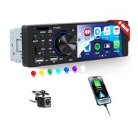 CAMECHO Radio de Coche 1Din Carplay con Cámara Trasera Pantalla de 4 Pulgadas, Android Auto Bluetooth HD Pantalla Táctil Radio con Mirror Link FM/RDS Control de Volante Retroiluminación EQ