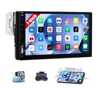 CAMECHO Radio de Coche Bluetooth 1 DIN con Cámara de Marcha atrás, Radio de Coche de Pantalla Táctil de 7 Pulgadas con FM Mirror Link Control de Volante EQ Sonido AUX USB + Botón de Iluminación