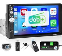 CAMECHO Radio de Coche Dab Plus 1 DIN con Carplay Android Auto, Pantalla de Coche de 7 Pulgadas con Manos Libres Bluetooth, Mirror Link Radio FM TF/USB/AUX+ Cámara de visión Trasera + Mic