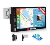 CAMECHO Radio para Coche con Pantalla Táctil HD de 7" con CarPlay Inalámbrico y Android Auto,Radio Carplay 1 DIN con Navegador GPS Youtube Bluetooth,WiFi,FM,USB,AUX,Type-C+Controles en el Volante