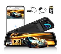 CAMECHO Retrovisor 9.66 Pulgada 2K Mirror Dash CAM Coche con 2 Cámara 1080P, Delantera 150° y Trasera Dashcam 120° con Línea inversa, Visión Nocturna, Sensor G, Tarjeta de 64 GB WiFi App