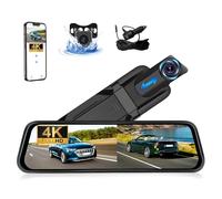 CAMECHO Retrovisor 9.66 Pulgadas 4K Mirror Dash CAM Coche con 1080P Cámara Trasero, Delantera 150° y Trasera Dashcam 120° con ADAS y BSD Línea Inversa, Visión Nocturna, Sensor G, WiFi