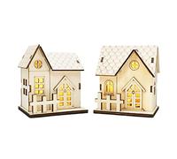 CAMEIRGOU Pueblos Navideños con Luz, 2 Piezas Mini Casa De Madera De Navidad con Luces LED, Pueblos Navideños En Miniatura, Led Casa De Navidad Luminosa De Madera, Decoración De Mesa De Navidad