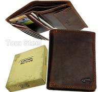 CAMEL ACTIVE Vintage Cartera Billetera Hombre Cuero Marrón Nuevo 12x9,5x2cm
