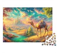 Camel Cerca de Stream con Ciudad Futurista Puzzle De 1000 Piezas Desert-Style Camel Cumpleaños Y Vacaciones 70x50cm/1000pcs