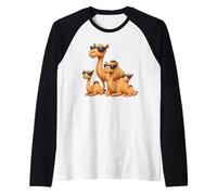 Camel Family Wearing Sunglasses Funny Arabian Animal Desert Camiseta Manga Raglan