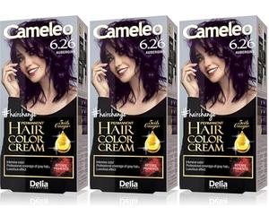 Cameleo - Crema Colorante Permanente para el Cabello - Berenjena - Color Intenso y Protección - 5 Aceites + Ácidos Omega Plus - Tinte para el Cabello Profesional y Lujoso - Kit Completo (Paquete de 3)