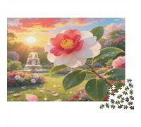 Camelia Blanca Puzzle de 1000 Piezas Papel para Adultos Atardecer en Jardín Juego de Puzzle 1000 Piezas Relajación Decoración Regalo 38x26cm/1000pcs