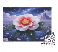 Camelia Japónica Rompecabezas de Papel Resistente de Flor Rosa Blanca con Castillo Estrellado, Alivio del estrés, decoración del hogar 52x38cm/1000 Piezas