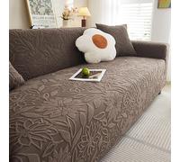 Camellia - Funda elástica de forro polar jacquard para sofá todo incluido, protector universal de muebles con 1 funda de almohada, lavable, decorativa, para niños, mascotas, hogar (3 plazas, marrón)