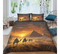 Camello al Atardecer Juego De Ropa De Cama con Fundas De Almohada,3D Microfibra Pirámides de Egipto Funda Nórdica Suave Transpirable,Adecuado para Niños Y Niñas Double（200x200cm）