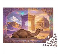 Camello del Desierto Puzzle de 1000 Piezas Papel para Adultos Arquitectura Exótica Paisaje Juego de Puzzle 1000 Piezas Relajación Familia Decoración 52x38cm/1000pcs
