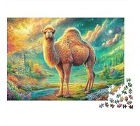 Camello Peluche por la Iglesia en la Escena Viva Puzzle De 1000 Piezas Desert-Style Camel Juego De Entrenamiento Mental para Adultos Y Niños 38x26cm/1000pcs