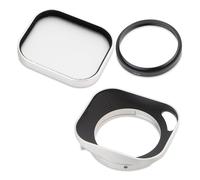 Camera Lens Hood, Parasol Cuadrado de Metal for Lente de 39mm, Compatible con Fujifilm XF23mm F2.8 R WR,XF27mm F2.8 R WR I/II, con Tapa de Metal,for Parts(Silver Hollow out)