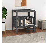 Camerina Cama para Perros Madera Maciza de Pino Gris 65,5x43x70 cm Cama Elevada para Perros Cama Perros Grande