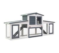 Camerina Jaula de Animales Grande Madera Gris y Blanco 204x45x85 cm Jaula Exterior Gato Caseta Casa Perro Conejera De Madera