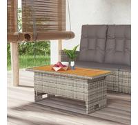 Camerina Mesa de jardín Madera Maciza Acacia y ratán Gris 100x50x43/63cm Mesa Jardin Exterior Mesa terraza Exterior Mesa de Jardin