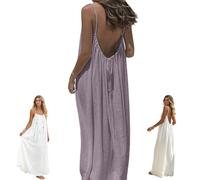 Cami Lounge Dress Backless - Women's Solid Color Backless Maxi Dress Open Back Cami Skirt, (Purple,L)