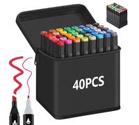 Camiki Art Rotuladores de Colores, Marcadores Permanentes de Doble Punta y Secado Rápido, con Bolsa de Almacenamiento y Organizador para Bocetos, Cómics, Ilustración y Coloreado Profesional (40)