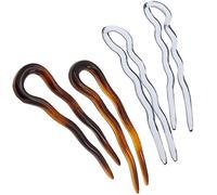 Camila Paris Combo - Tenedor francés para el cabello, 4 horquillas pequeñas onduladas en forma de U para moño recogido en espiral, concha de tortuga y transparente, accesorios flexibles para el