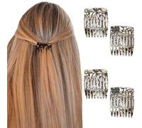 Camila Paris CP2332 - Peine lateral para el pelo francés de ónix, 4 piezas hecho a mano, peines decorativos para el cabello, pinzas de sujeción fuerte para mujeres, accesorios para el cabello