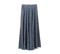 Camilife Mujer Lino Algodón Floral Maxifalda Falda Larga con Bolsillos Laterales Cintura Elástica Boheme Retro Vintage Longitud 90cm - Azur Azul & Rojo Frambuesa A62