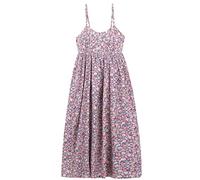 Camilife Mujer Vestido de Tirantes 100% Algodón Popelín Vestido Playa Vestido Largo Floral Cintura Alta con Tirantes Ajustables Longitud del Vestido 118 cm - Azul Marino con Flores Rosas & Azules A58