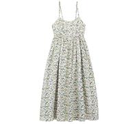Camilife Mujer Vestido de Tirantes 100% Algodón Popelín Vestido Playa Vestido Maxi Alta con Tirantes Ajustables Longitud del Vestido 118 cm - Verde Claro con Blanco & Marrón & Amarillo Hojas A17