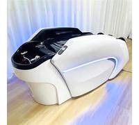 Camilla de champú de salón con luz ambiental de tecnología blanca, masaje corporal completo, ciclo de agua y elevación eléctrica de piernas para spa de cabeza.