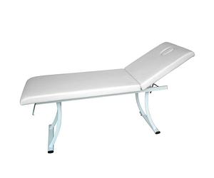 Camilla de estética Dors: Estructura fija metálica y robusta de dos cuerpos, inclinación del respaldo manual, agujero facial y portarrollos incluido