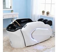 Camilla de masaje eléctrica para salón con iluminación ambiental futurista, sistema de spa capilar tipo cascada y vaporizador capilar inteligente.
