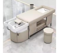 Camilla de masaje Head Spa con champú y silla de pedicura con bañera para pies, camilla facial con reposacabezas, color beige - Ciclo de agua y fumigación incluidos