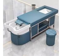 Camilla de masaje Head Spa con champú y silla de pedicura con bañera para pies, ciclo de agua, fumigación, reposacabezas facial y taburete, color azul.