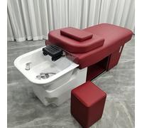 Camilla de spa para peluquería con champú profesional, masaje manual, diseño elegante e integrado, mesa de pestañas multiusos con espacio de almacenamiento (rojo).
