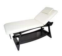 Camilla de SPA y estética Delto de dos cuerpos: Estructura fija de madera, agujero facial, portarrollos y respaldo regulable