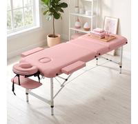 Camilla Masaje Plegable Portátil Camilla Estética Profesional de Aluminio de 3 Zonas con Respaldo Altura Ajustable Reposacabezas Extraíble Reposabrazos Bolsa para Spa 215x81 cm Rosa