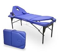 Camilla Plegable de Aluminio WELLCORE, con Doble respaldo abatible, 185 x 65 cm, Polipiel, Altura Regulable, Cabezal articulado, Agujero Facial, Color Azul, Mochila de transporte, Hasta 225 kg