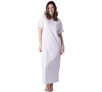 Camille Camisón de algodón 100% orgánico para mujer, camisón de algodón ligero floral de longitud completa en estilo maxi de ajuste relajado con mangas cortas, Punto crema, 50-52