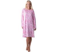 Camille Camisón de algodón 100% orgánico para mujer con mangas largas, camisón de algodón ligero con longitud a la rodilla, ajuste relajado, Floral Rosado, 50-52