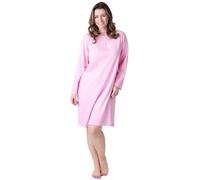 Camille Camisón de algodón orgánico para mujer, camisón de algodón hasta la rodilla, ajuste relajado, tradicional con mangas largas, ropa de dormir de forma favorecedora, Punto rosa, 46-48