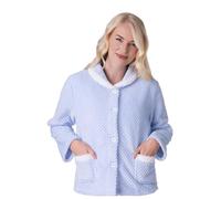 CAMILLE Chaqueta De Cama De Vellón Supersuave para Mujer Top De Sueño Cálido con Cuello De Lujo - Botón Y Manga Larga para Máxima Comodidad Y Calidez 38-40 Blue