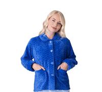 CAMILLE Chaqueta De Cama De Vellón Supersuave para Mujer - Top De Sueño Cálido con Cuello De Lujo En Relieve - Abotonado Y Manga Larga 50-52 Blue