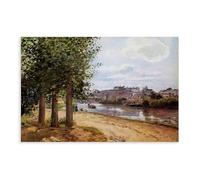 Camille Pissarro - Póster decorativo de pared con texto en inglés "Pontoise Banks of The Oise" para decoración de pared, bar, restaurante, garaje, cafetería, letrero de regalo, sin marco, 61 x 91 cm