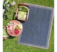 CAMILSON Alfombra para exteriores, 9 x 12 pulgadas, con bordes, azul marino y gris, moderna alfombra grande para patios interiores y exteriores, porche, impermeable, lavable, porche o terraza (azul