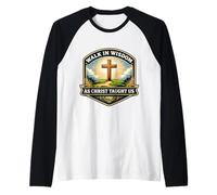 Camina En Sabiduría como Cristo Nos Enseñó Cristiano Jesús Fe Dios Camiseta Manga Raglan